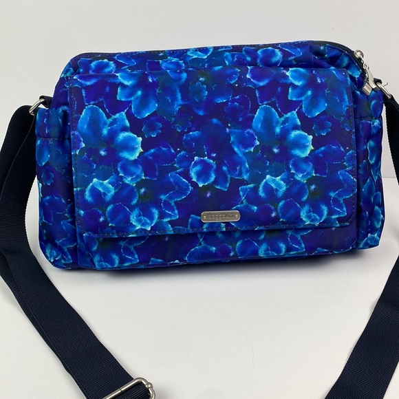 Baggallini | Blue Watercolor Floral Large Crossbody Purse Bag - Picture 2 of 11